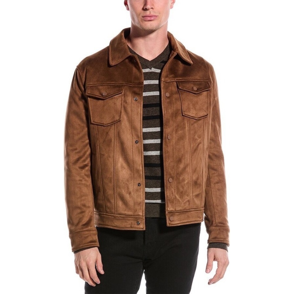 Size XL - Magaschoni Faux Suede Trucker Jacket Brown